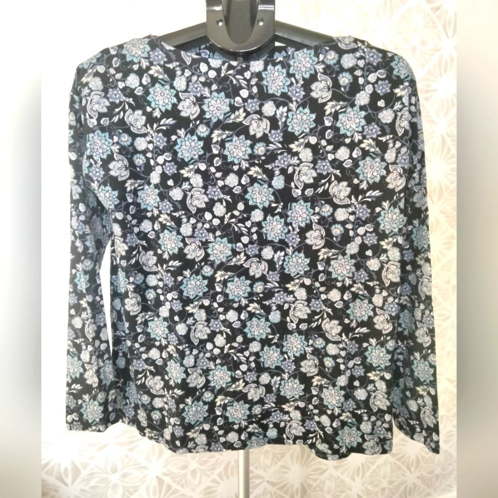 J.Jill Luxe Supima Cotton Boat-neck Floral Long Sleeve Top